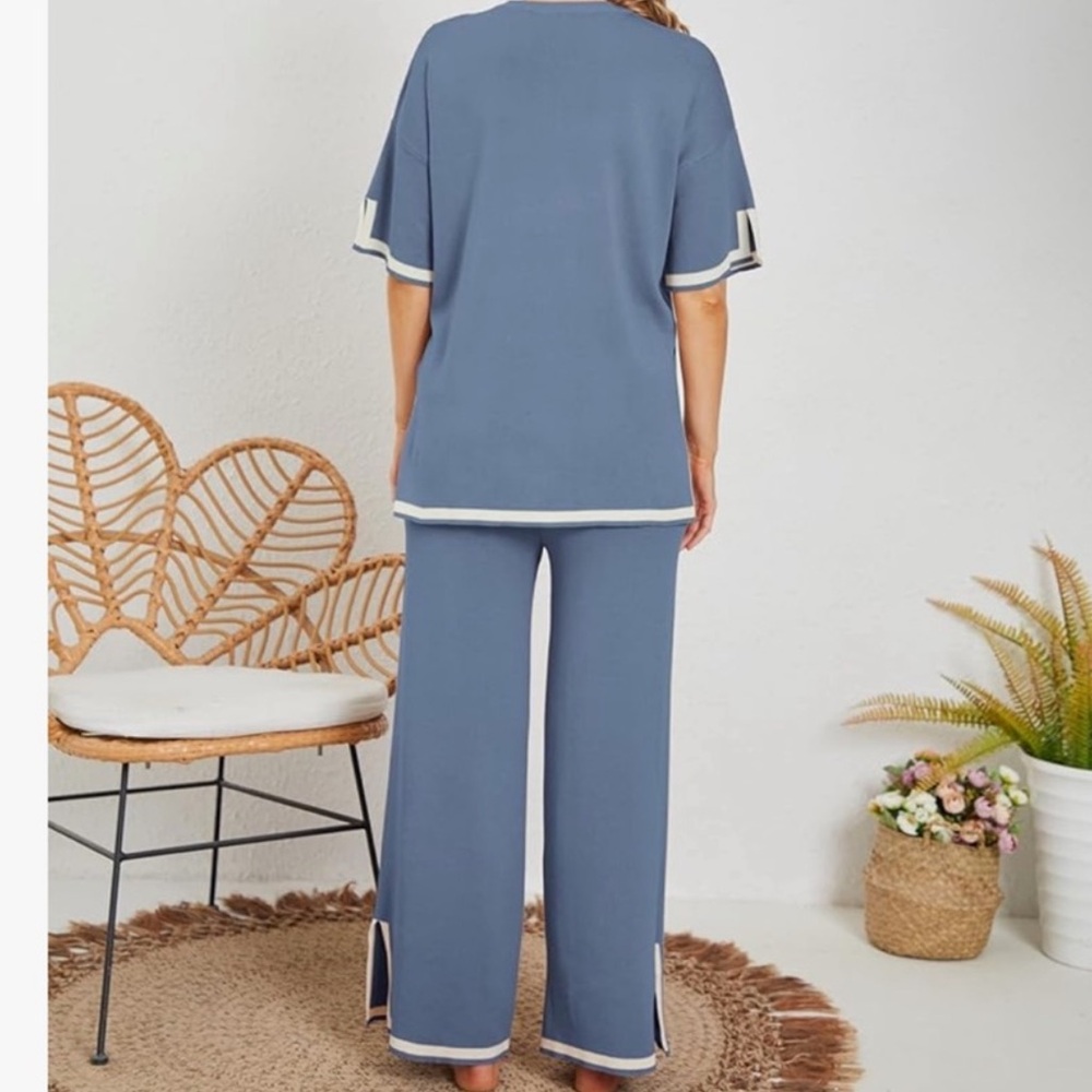 Blue Two-Piece Lounge Set with White Trim - Picture 2 of 3